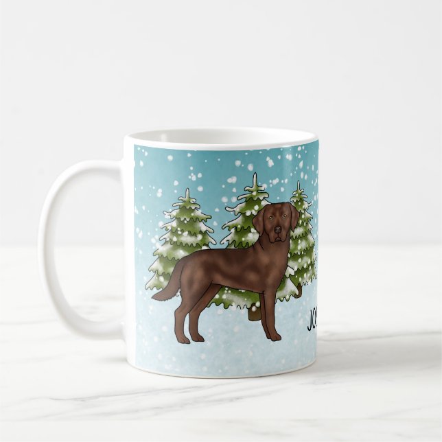 Chocolate Labrador Retriever Christmas Custom Name Coffee Mug (Left)