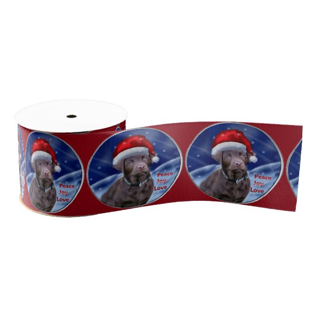 Chocolate Labrador Retriever Christmas Grosgrain Ribbon (Spool)