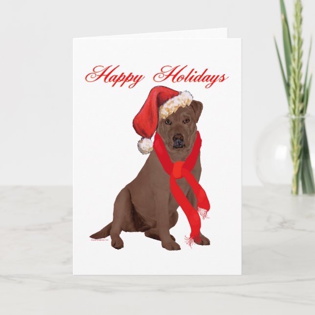 Chocolate Labrador Retriever Christmas Holiday Card (Front)