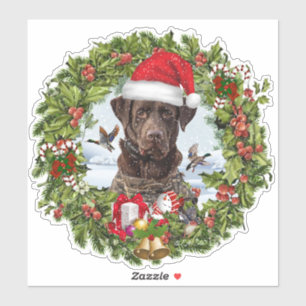 Chocolate Labrador Retriever, Christmas wreath