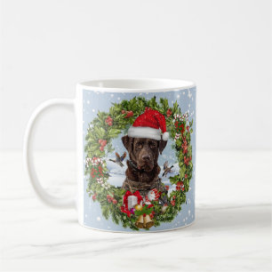 Chocolate Labrador Retriever, Christmas wreath Coffee Mug