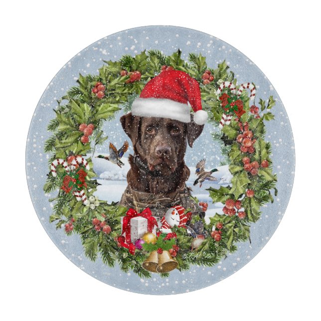 Chocolate Labrador Retriever,  Christmas wreath  Cutting Board (Front)