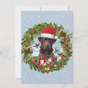 Chocolate Labrador Retriever,  Christmas wreath  Invitation