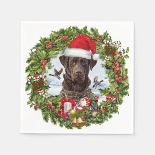 Chocolate Labrador Retriever,  Christmas wreath  Napkin