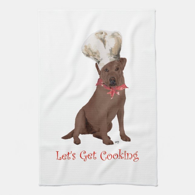 Chocolate Labrador Retriever Cooking Tea Towel (Vertical)