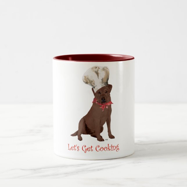 Chocolate Labrador Retriever Cooking Two-Tone Coffee Mug (Center)