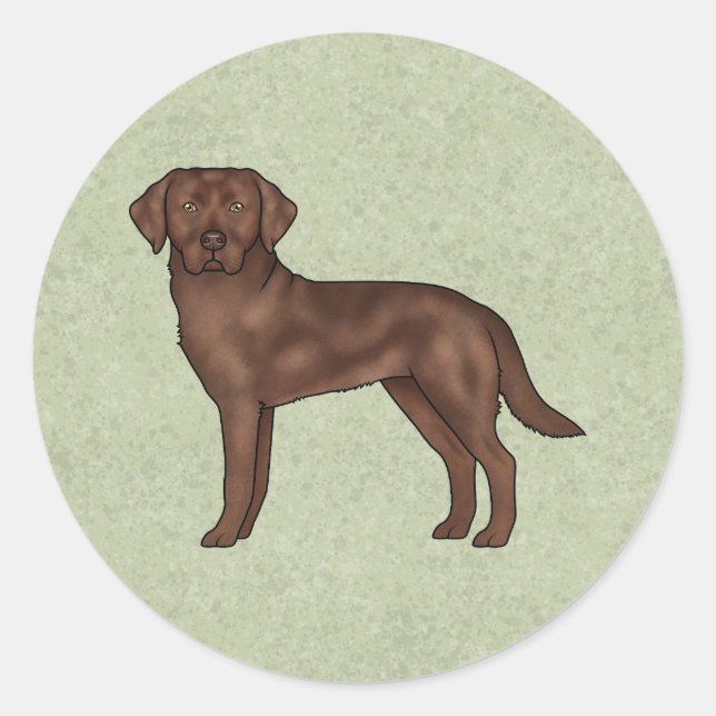 Chocolate Labrador Retriever Cute Lab Dog Green Classic Round Sticker (Front)