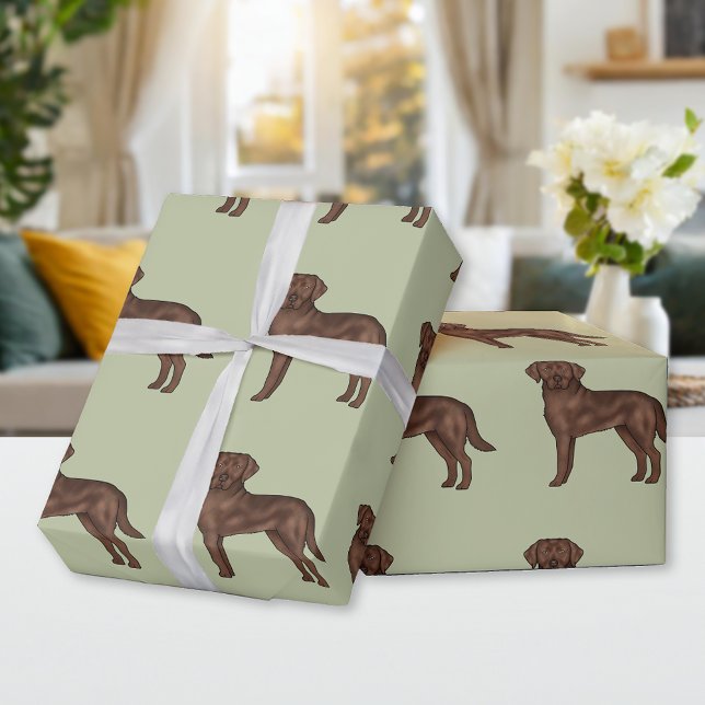 Chocolate Labrador Retriever Cute Lab Dog Pattern Wrapping Paper (Creator Uploaded)