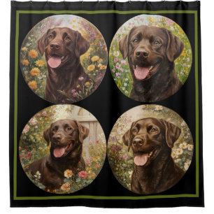 Chocolate Labrador Retriever Dog Black Green Shower Curtain