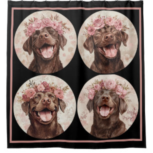 Chocolate Labrador Retriever Dog Black Pink Shower Curtain