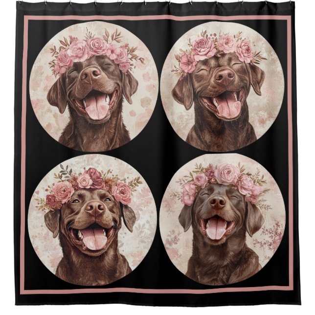 Chocolate Labrador Retriever Dog Black Pink Shower Curtain (Front)