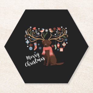 Chocolate Labrador Retriever Dog Christmas Paper Coaster