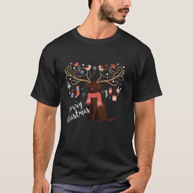 Chocolate Labrador Retriever Dog Christmas  T-Shirt (Front)