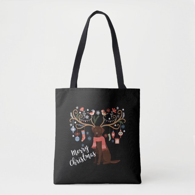 Chocolate Labrador Retriever Dog Christmas Tote Bag (Front)