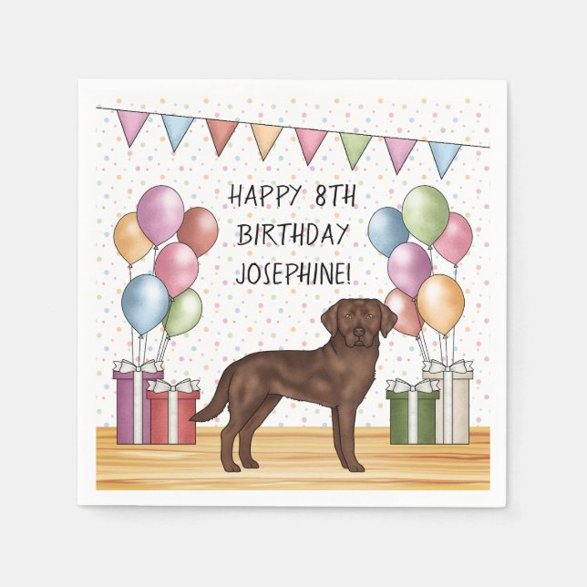 Chocolate Labrador Retriever Dog Colourful Birthda Napkin (Front)