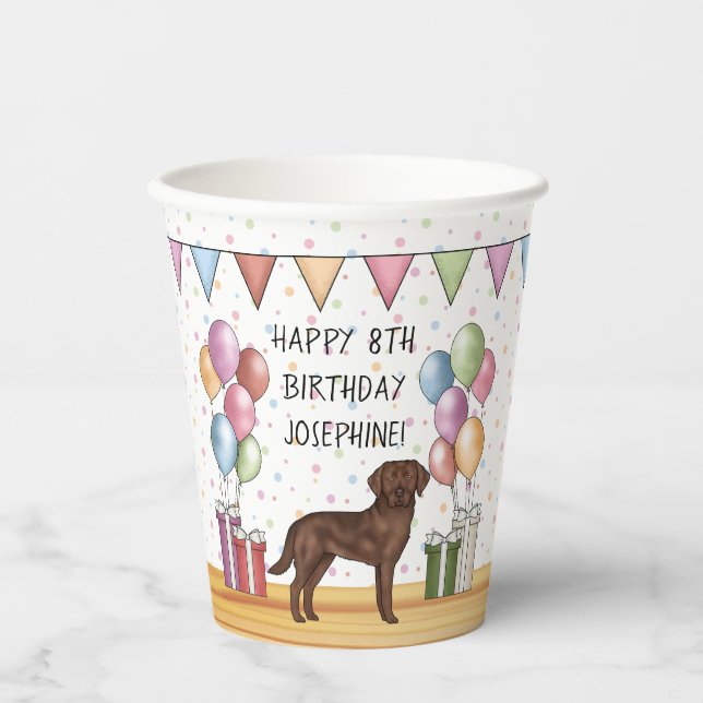 Chocolate Labrador Retriever Dog Colourful Birthda Paper Cups (Front)
