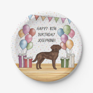 Chocolate Labrador Retriever Dog Colourful Birthda Paper Plate
