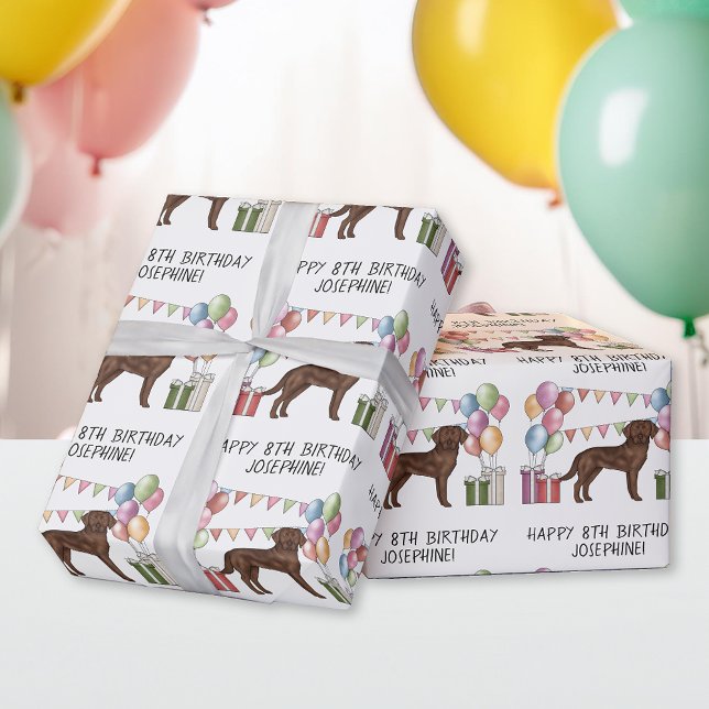 Chocolate Labrador Retriever Dog Colourful Birthda Wrapping Paper (Creator Uploaded)