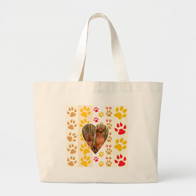 Chocolate Labrador Retriever  Dog Hearts Paw Print Large Tote Bag (Front)