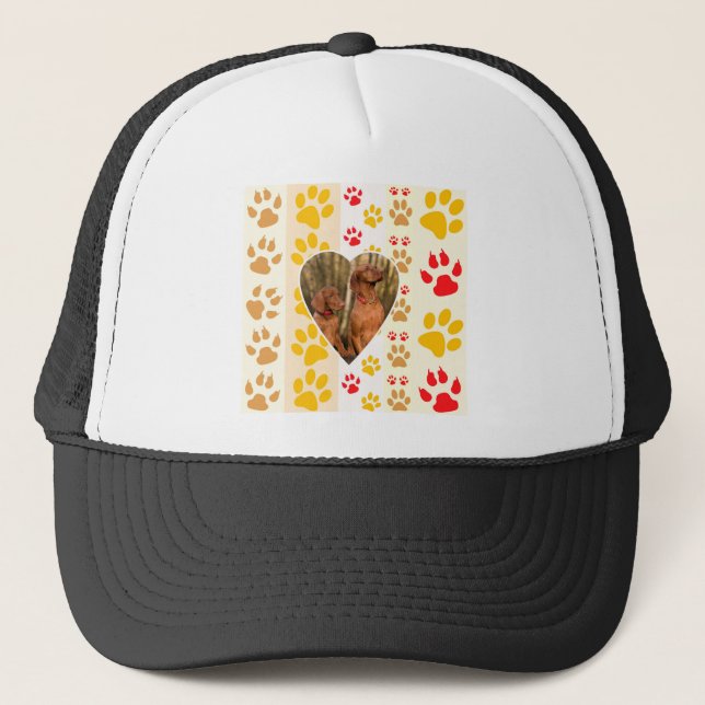Chocolate Labrador Retriever  Dog Hearts Paw Print Trucker Hat (Front)