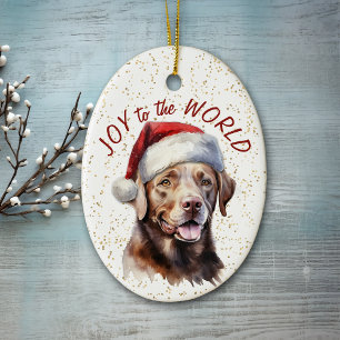 Chocolate Labrador Retriever Dog Joy to the World Ceramic Tree Decoration