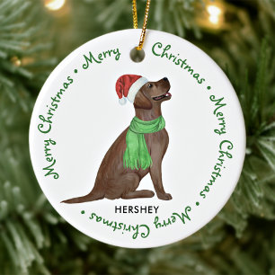 Chocolate Labrador Retriever Dog Merry Christmas Ceramic Tree Decoration