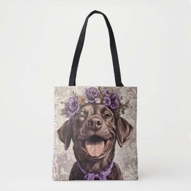 Chocolate Labrador Retriever Dog Purple Floral  Tote Bag (Front)