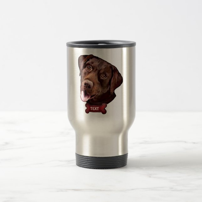 Chocolate labrador retriever dog travel mugs (Center)