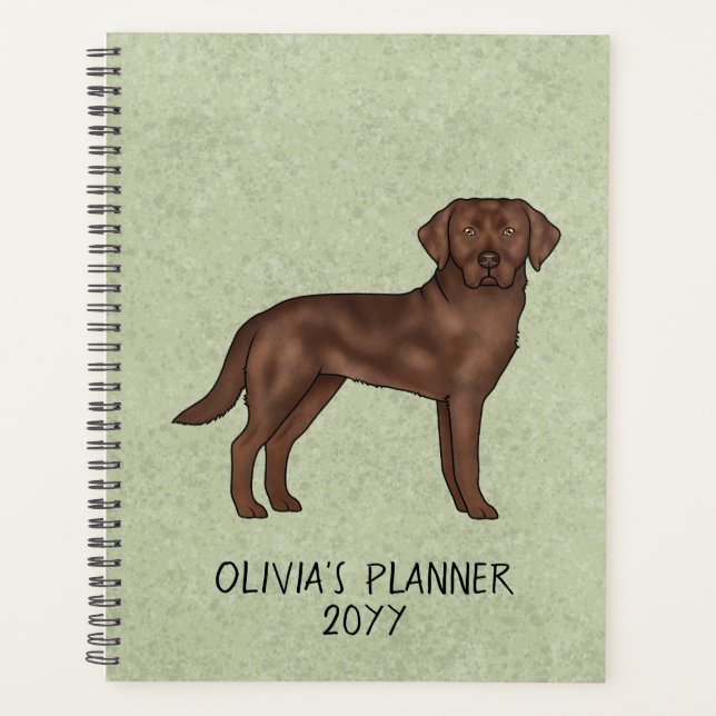 Chocolate Labrador Retriever Lab Custom Text Green Planner (Front)