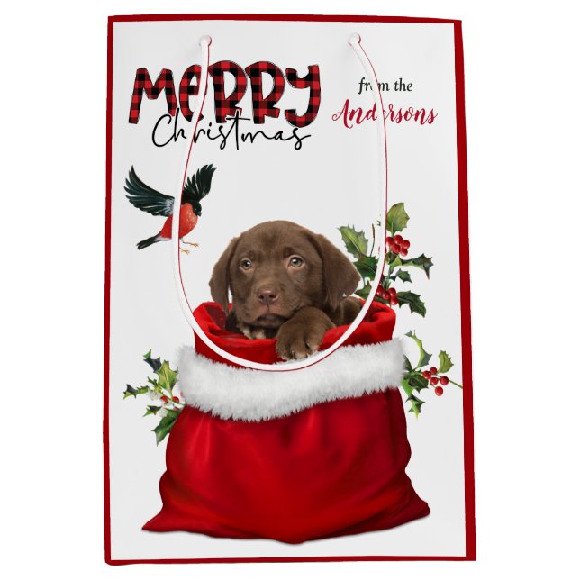 Chocolate Labrador Retriever Puppy Dog Christmas Medium Gift Bag (Front)
