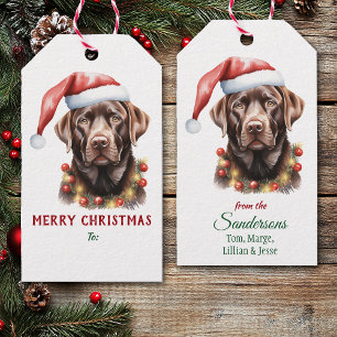 Chocolate Labrador Retriever Santa Hat Christmas Gift Tags