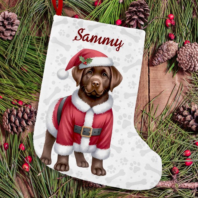 Chocolate Labrador Retriever Santa Puppy Dog Small Christmas Stocking (Creator Uploaded)
