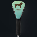 Chocolate Labrador Retriever Silhouette with Name Golf Head Cover<br><div class="desc">This fun golf head cover features a chocolate Labrador Retriever silhouette,  making it a cool accessory for any golfer who is also a Lab enthusiast. Option to add custom name or initials for a unique personalised gift!</div>