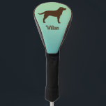 Chocolate Labrador Retriever Silhouette with Name Golf Head Cover<br><div class="desc">This fun golf head cover features a chocolate Labrador Retriever silhouette,  making it a cool accessory for any golfer who is also a Lab enthusiast. Option to add custom name or initials for a unique personalised gift!</div>
