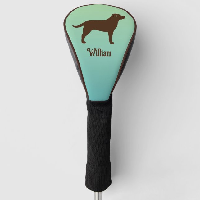 Chocolate Labrador Retriever Silhouette with Name Golf Head Cover (Front)
