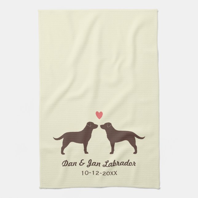Chocolate Labrador Retrievers with Heart and Text Tea Towel (Vertical)