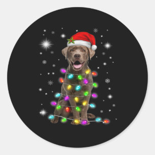 Chocolate Labrador Santa Hat Christmas Fairy Light Classic Round Sticker