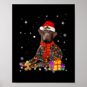 chocolate labrador santa hat christmas fairy light poster