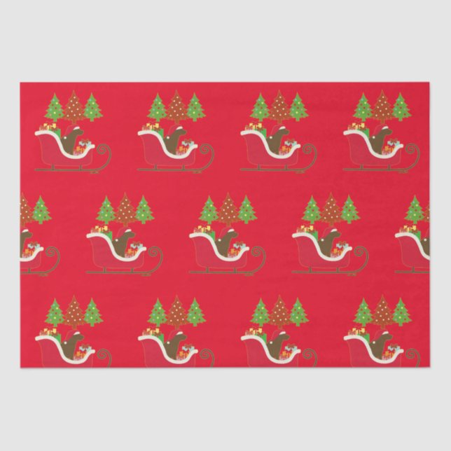 Chocolate Labrador Silhouette Christmas Sleigh Red Tissue Paper (Front)