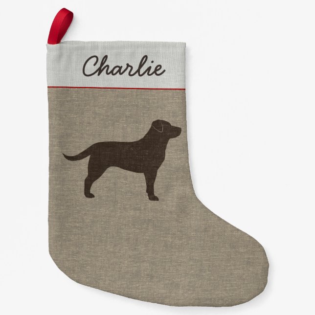 Chocolate Labrador Silhouette Custom Dog Holiday Small Christmas Stocking (Front)