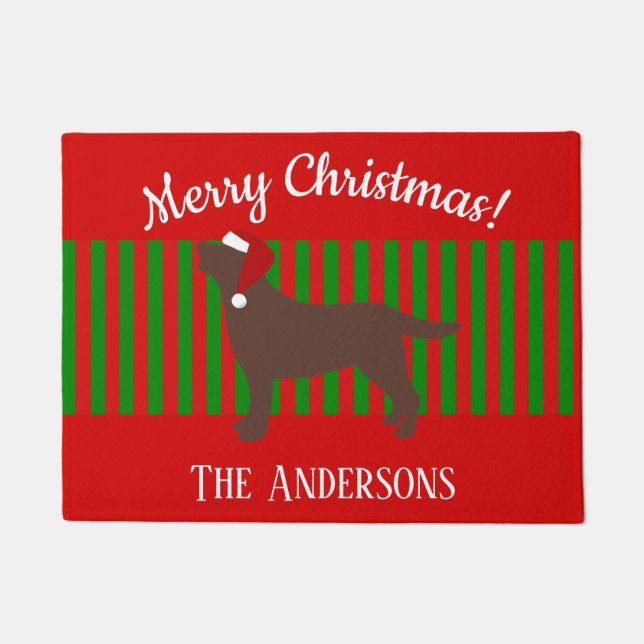 Chocolate Labrador Silhouette Santa Christmas Doormat (Front)