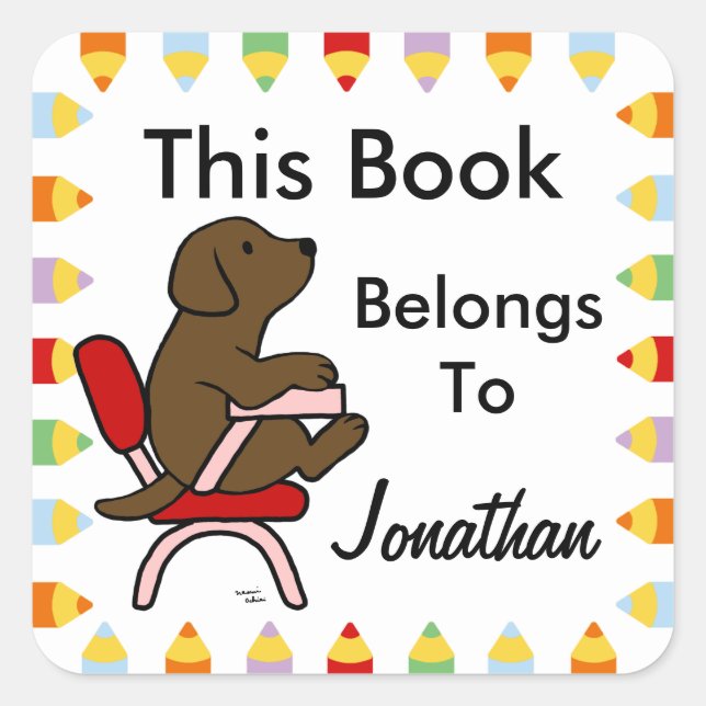 Chocolate Labrador Student 1 Cartoon Square Sticker (Front)