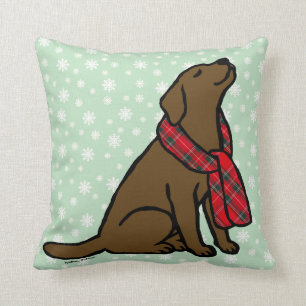 Chocolate Labrador Tartan Scarf 2 Cushion