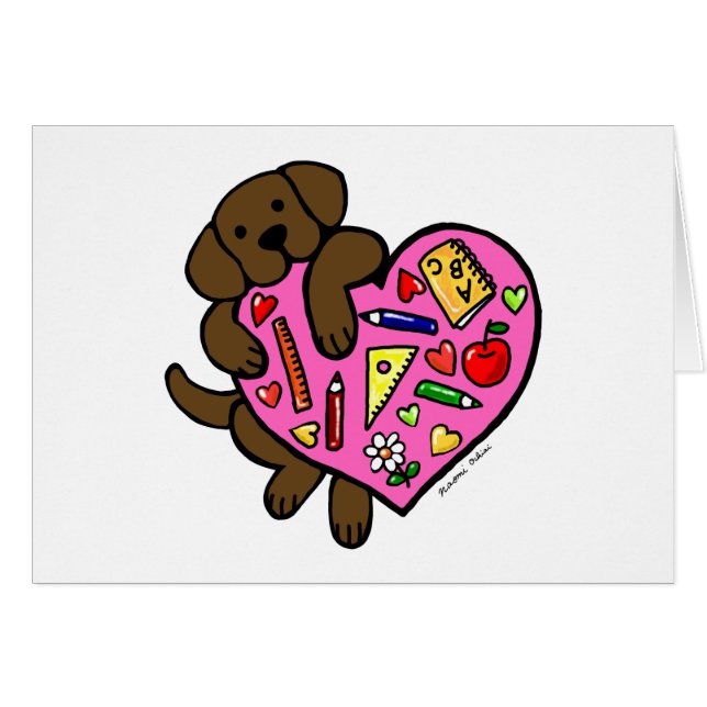 Chocolate Labrador & Teacher's Heart Cartoon (Front Horizontal)