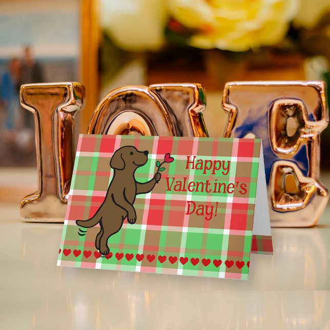 Chocolate Labrador Tiny Heart Flower Valentine Holiday Card (Chocolate Labrador Tiny Heart Flower Valentine's Day Cards for Labrador Owners.  Sweet cartoon art.)