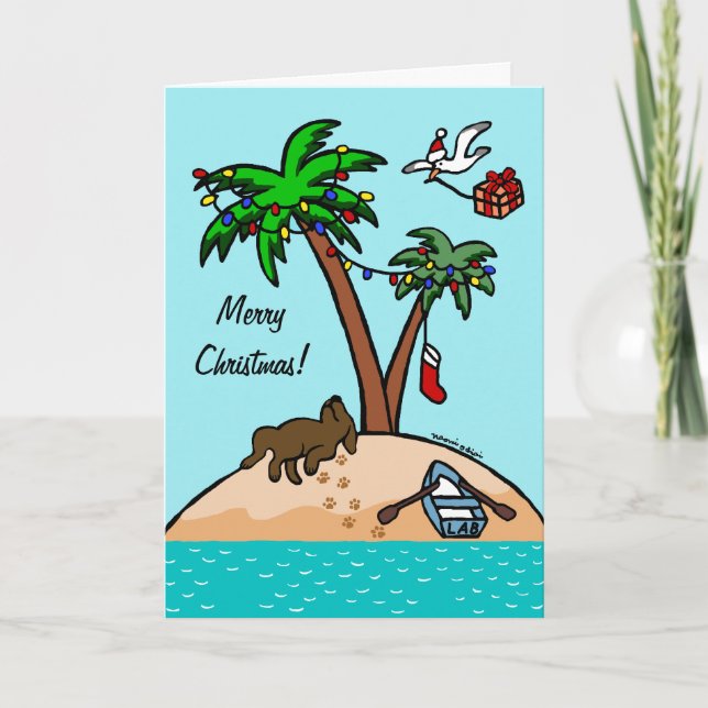 Chocolate Labrador Tropical Christmas Holiday Card (Front)