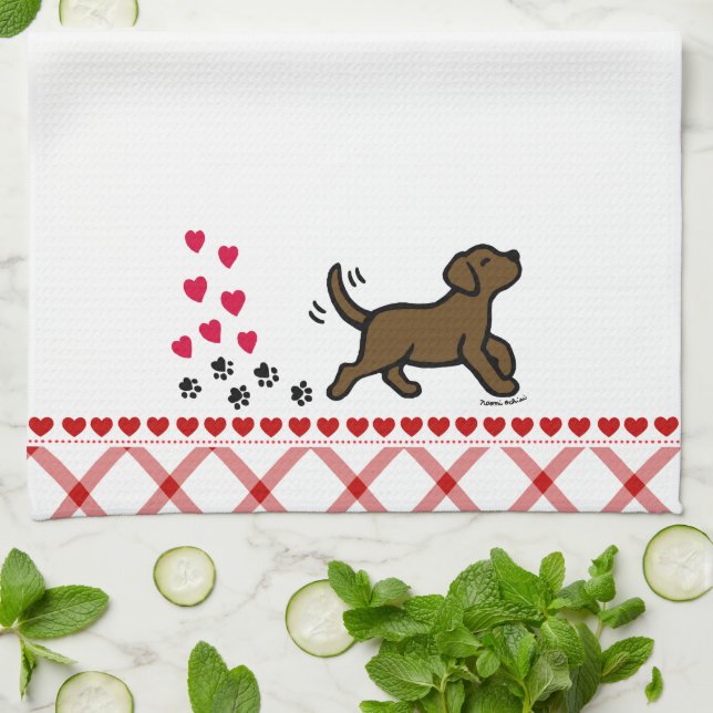 Chocolate Labrador Trotting Kitchen Towel (Folded)