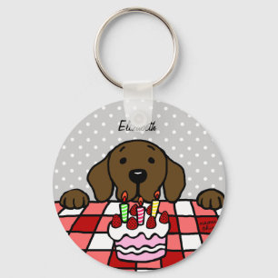 Chocolate Labrador watching you Birthday Key Ring