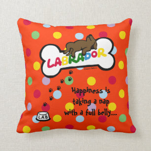 Chocolate Labrador with a full belly Cartoon Cushion