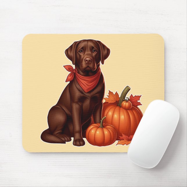 Chocolate Labrador with Red Bandanna by Pumpkins Mouse Mat (With Mouse)